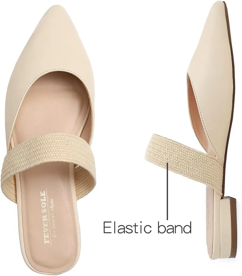 FEVERSOLE Women's Pointed Toe Fashion Mules Low Heel Flats Casual Summer Slide