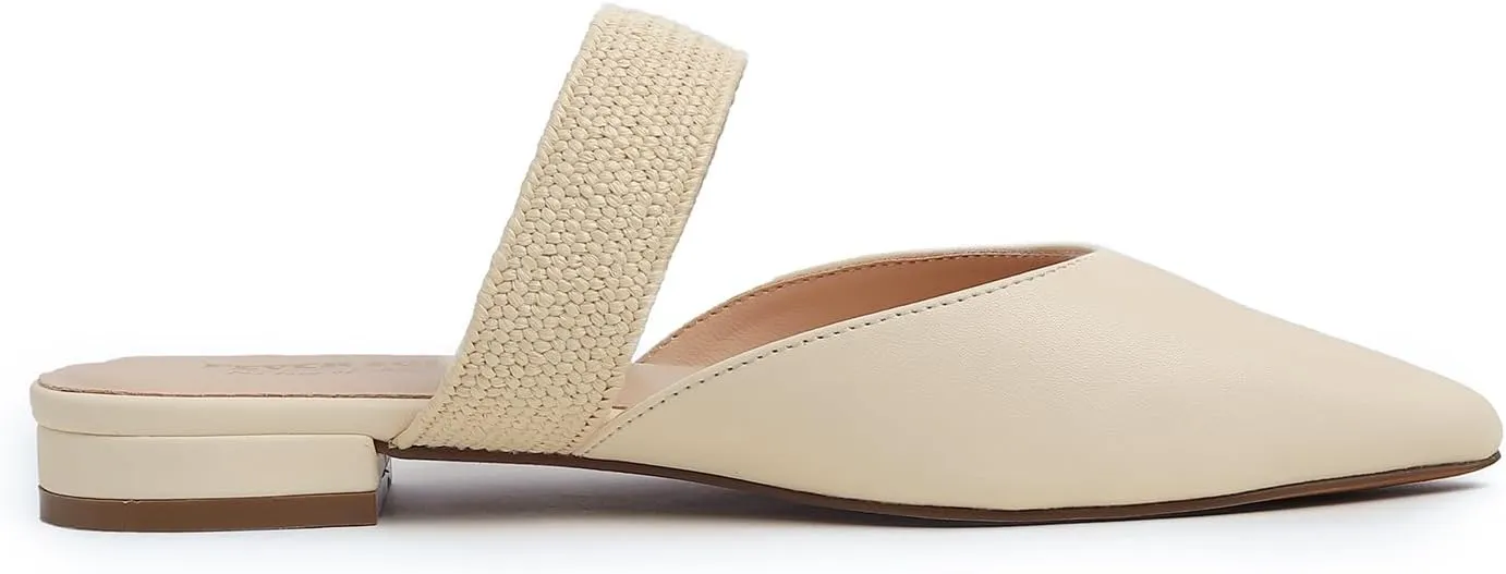FEVERSOLE Women's Pointed Toe Fashion Mules Low Heel Flats Casual Summer Slide