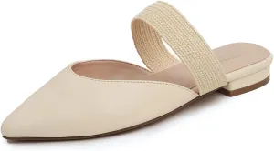 FEVERSOLE Women's Pointed Toe Fashion Mules Low Heel Flats Casual Summer Slide