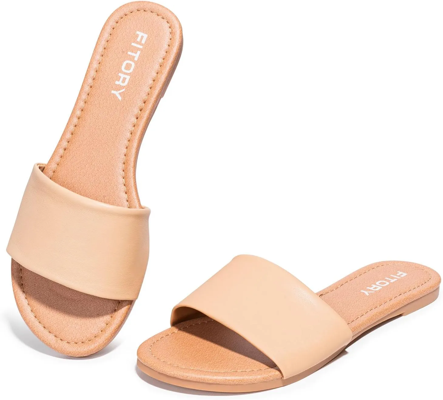 FITORY Women's Slide Sandals Fashion Square Open Toe with Cushioned Footbed Slippers for Beach Size
