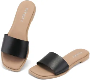 FITORY Women's Slide Sandals Fashion Square Open Toe with Cushioned Footbed Slippers for Beach Size
