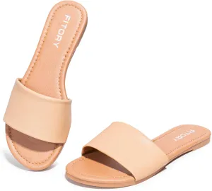 FITORY Women's Slide Sandals Fashion Square Open Toe with Cushioned Footbed Slippers for Beach Size
