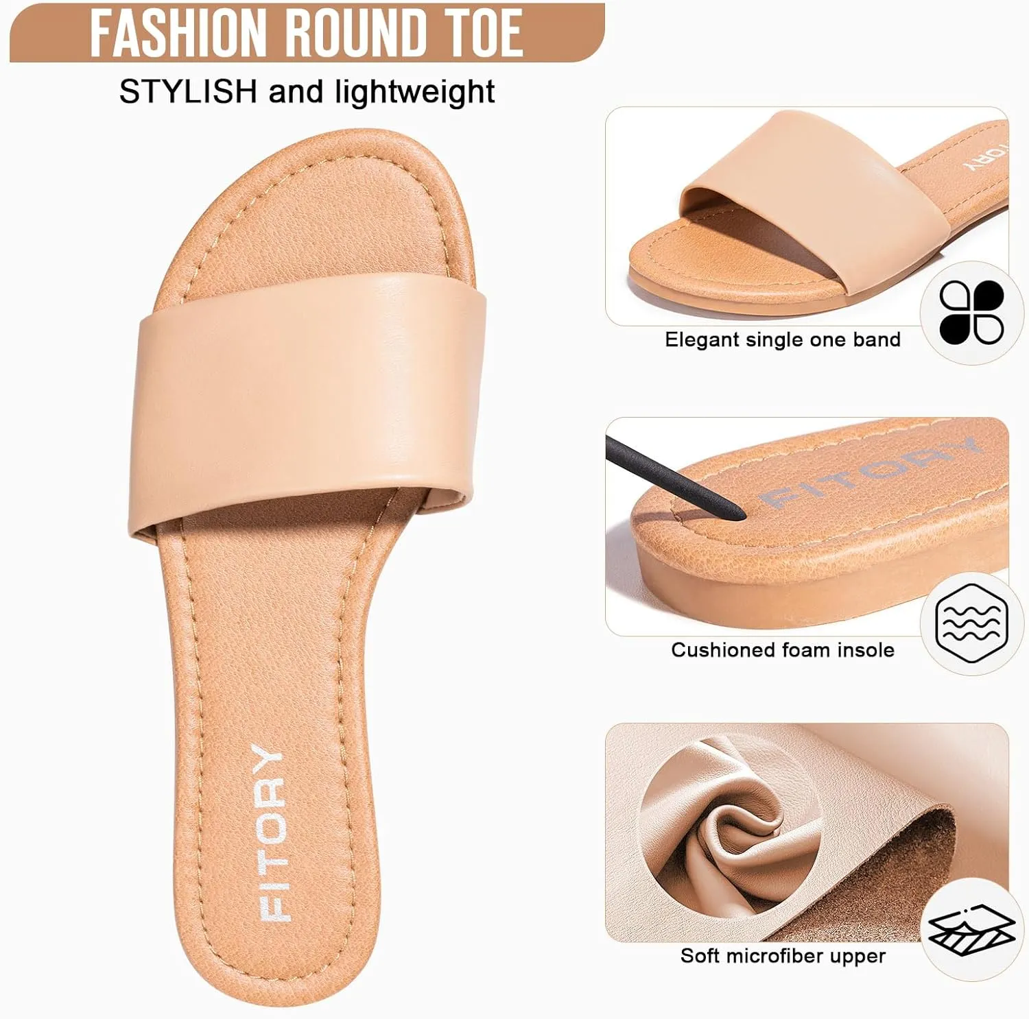 FITORY Women's Slide Sandals Fashion Square Open Toe with Cushioned Footbed Slippers for Beach Size