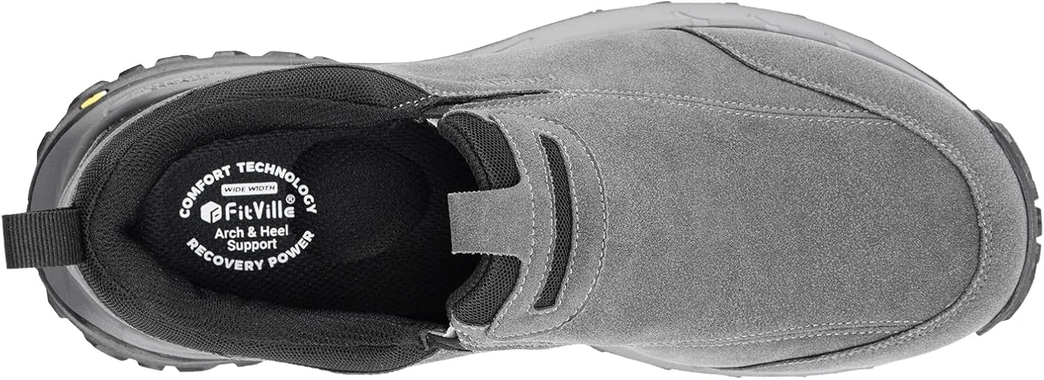 FitVille Wide Slip on Shoes for Men Hiking Walking Shoes Trekking Loafer with Arch Support | Slip Resistant | Wide Toe Box