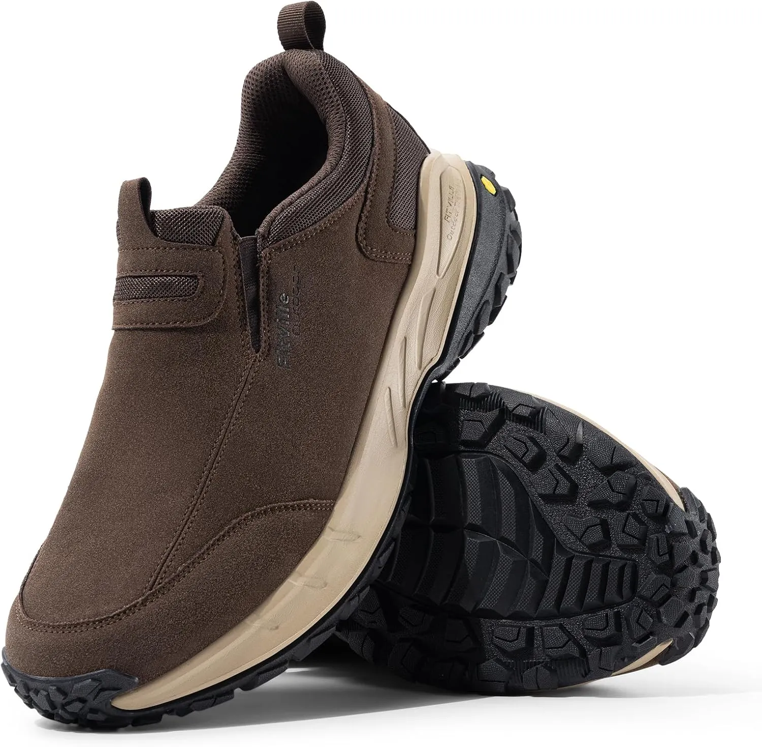 FitVille Wide Slip on Shoes for Men Hiking Walking Shoes Trekking Loafer with Arch Support | Slip Resistant | Wide Toe Box