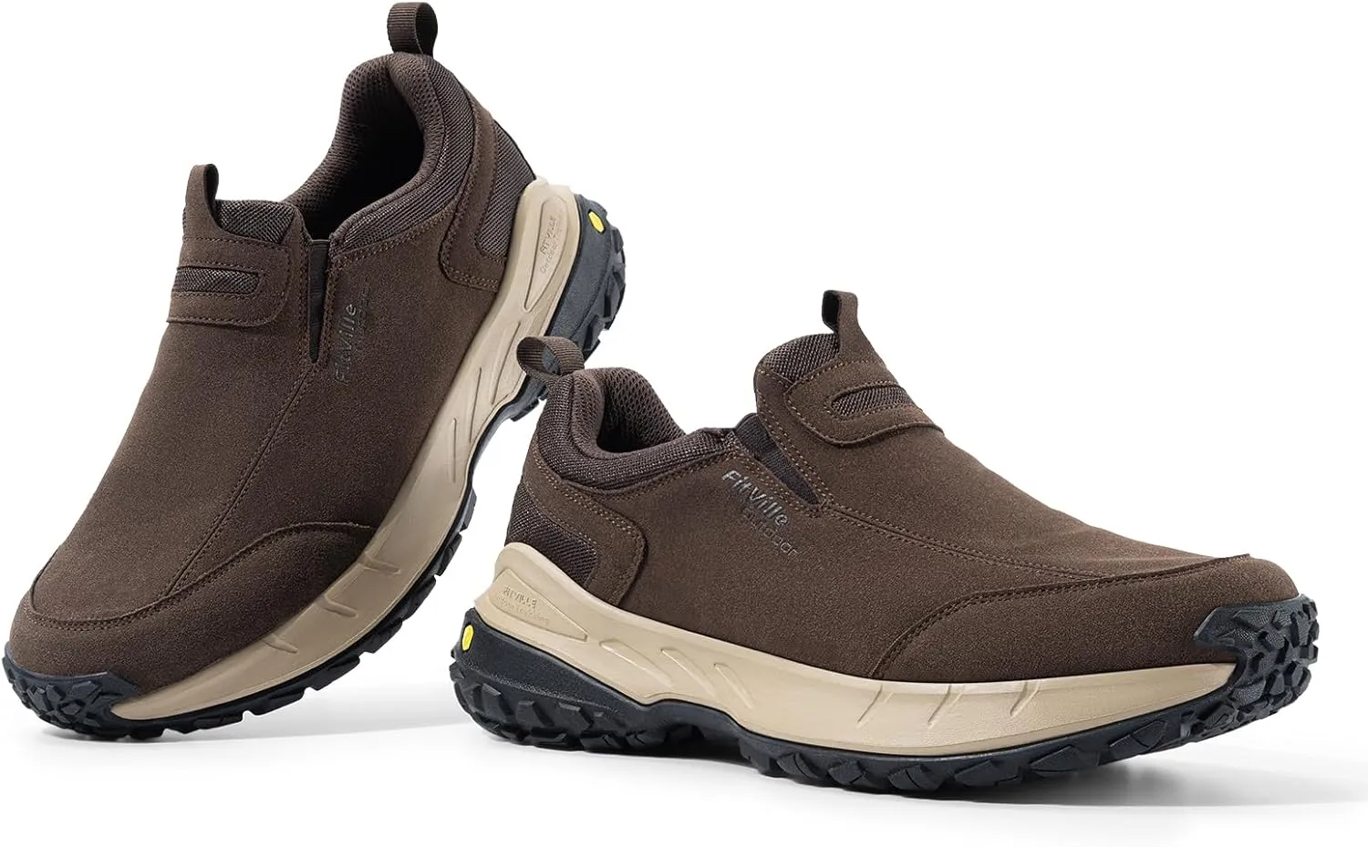 FitVille Wide Slip on Shoes for Men Hiking Walking Shoes Trekking Loafer with Arch Support | Slip Resistant | Wide Toe Box