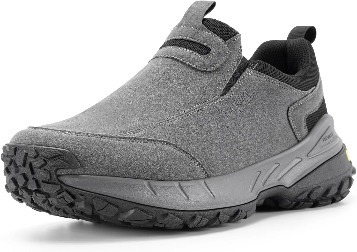 FitVille Wide Slip on Shoes for Men Hiking Walking Shoes Trekking Loafer with Arch Support | Slip Resistant | Wide Toe Box