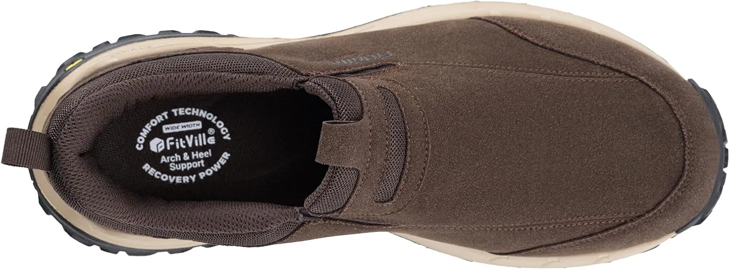 FitVille Wide Slip on Shoes for Men Hiking Walking Shoes Trekking Loafer with Arch Support | Slip Resistant | Wide Toe Box