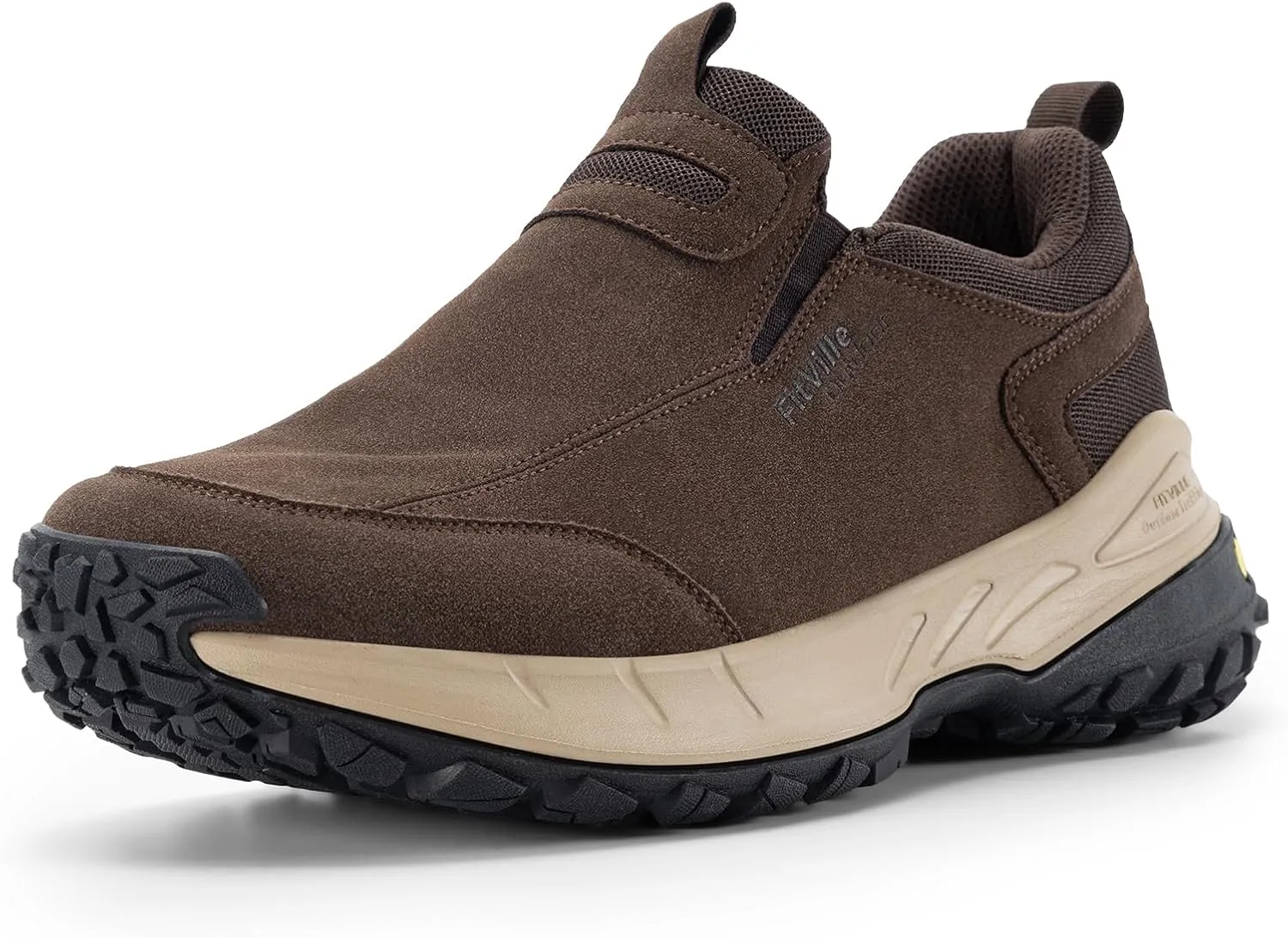 FitVille Wide Slip on Shoes for Men Hiking Walking Shoes Trekking Loafer with Arch Support | Slip Resistant | Wide Toe Box