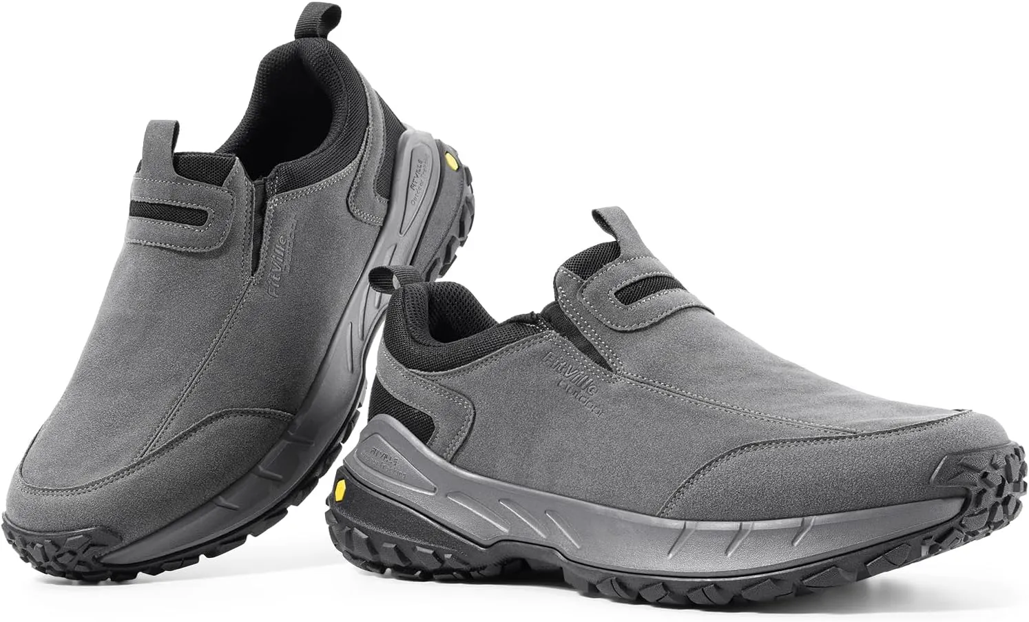 FitVille Wide Slip on Shoes for Men Hiking Walking Shoes Trekking Loafer with Arch Support | Slip Resistant | Wide Toe Box