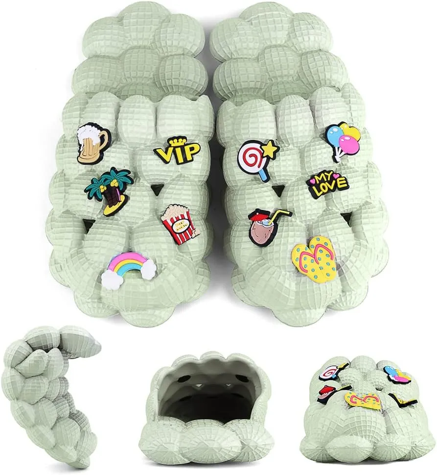 FJPTREN Kids Bubble Slides Funny Shoes Soft EVA Lychee Soft Pillow Spa Slippers for Gym House Shower Bedroom