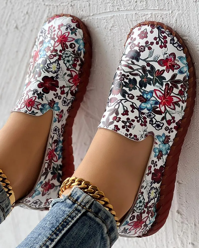 Floral Print Casual Slip On