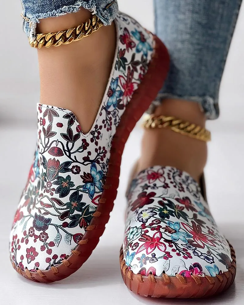 Floral Print Casual Slip On