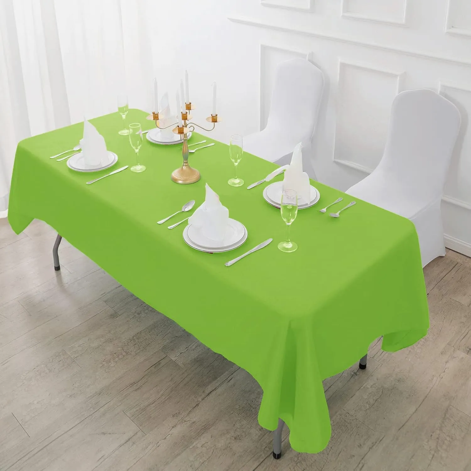 Fokitut 2 Pack Waterproof Rectangle Tablecloth, 90x156 Inch,Stain Resistant and Wrinkle Polyester Table Cloth, Fabric Table Cover for Kitchen Dining, Wedding, Party, Holiday Dinner-Apple Green