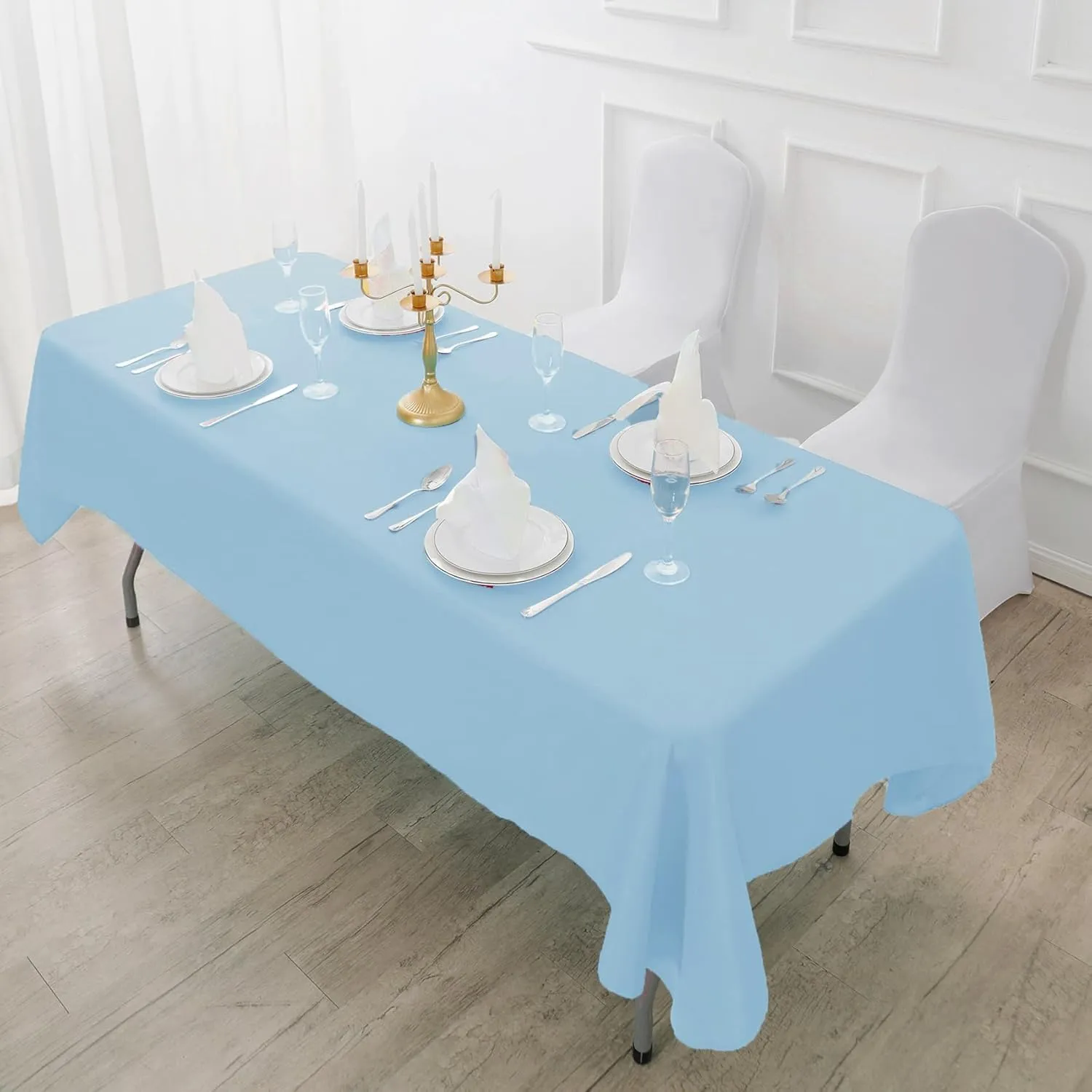 Fokitut 2 Pack Waterproof Rectangle Tablecloth, 90x156 Inch,Stain Resistant and Wrinkle Polyester Table Cloth, Fabric Table Cover for Kitchen Dining, Wedding, Party, Holiday Dinner-Blue Mist