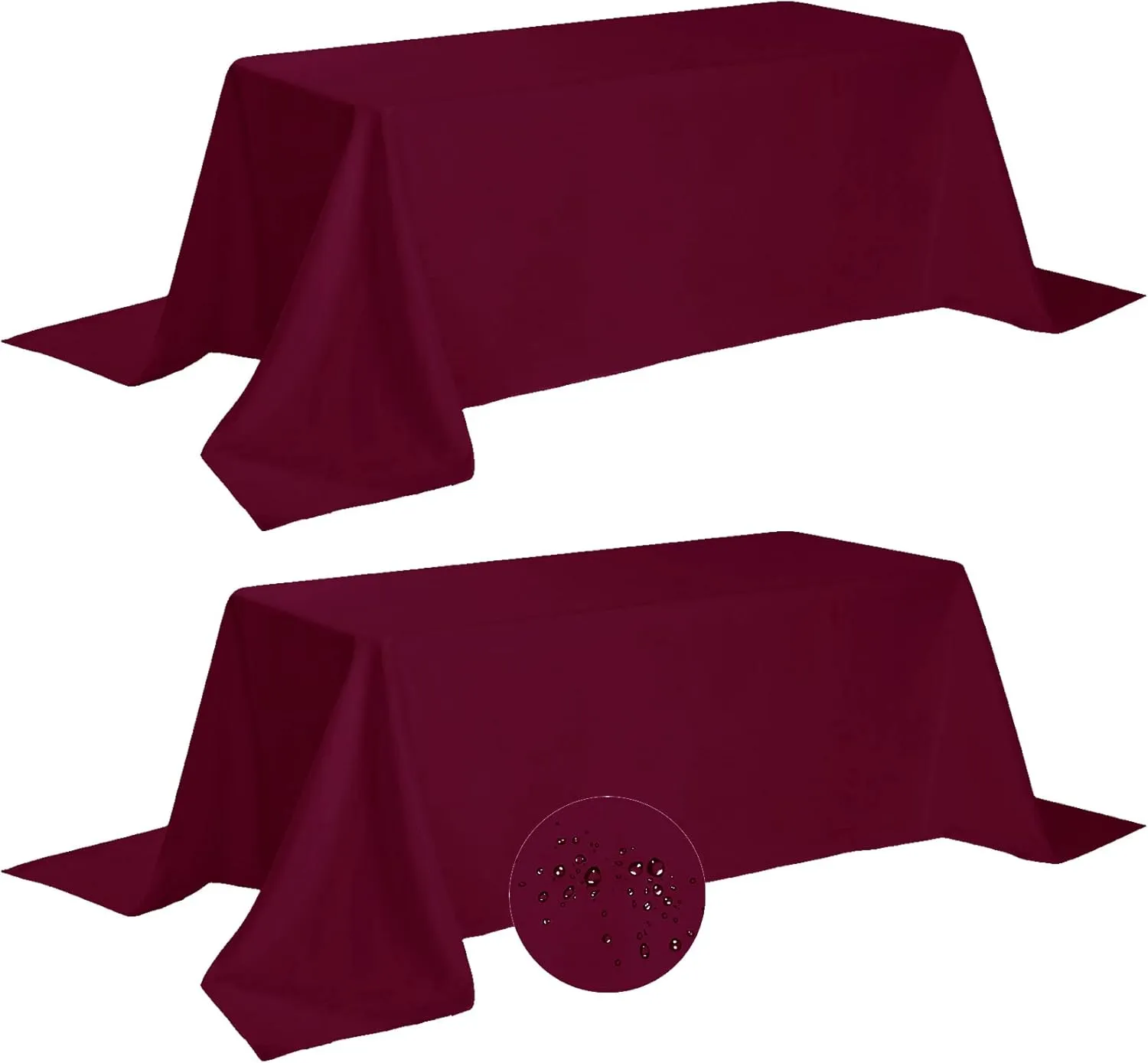 Fokitut 2 Pack Waterproof Rectangle Tablecloth, 90x156 Inch,Stain Resistant and Wrinkle Polyester Table Cloth, Fabric Table Cover for Kitchen Dining, Wedding, Party, Holiday Dinner-Burgundy