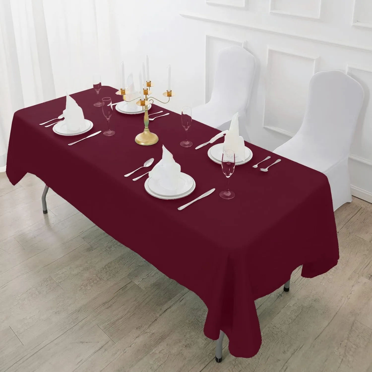 Fokitut 2 Pack Waterproof Rectangle Tablecloth, 90x156 Inch,Stain Resistant and Wrinkle Polyester Table Cloth, Fabric Table Cover for Kitchen Dining, Wedding, Party, Holiday Dinner-Burgundy