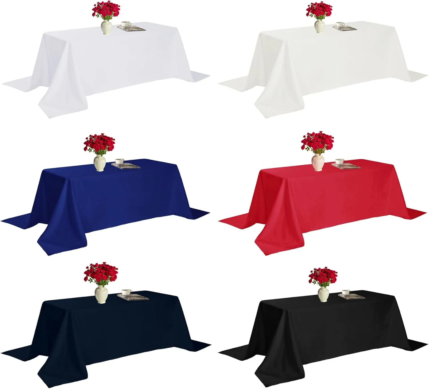 Fokitut 6 Pack Rectangle Tablecloth, 90x156 Inch, Stain Resistant and Wrinkle Polyester Table Cloth, Fabric Table Cover for Kitchen Dining, Wedding, Party, Holiday Dinner-Black