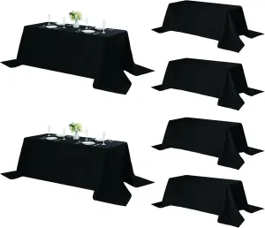 Fokitut 6 Pack Rectangle Tablecloth, 90x156 Inch, Stain Resistant and Wrinkle Polyester Table Cloth, Fabric Table Cover for Kitchen Dining, Wedding, Party, Holiday Dinner-Black