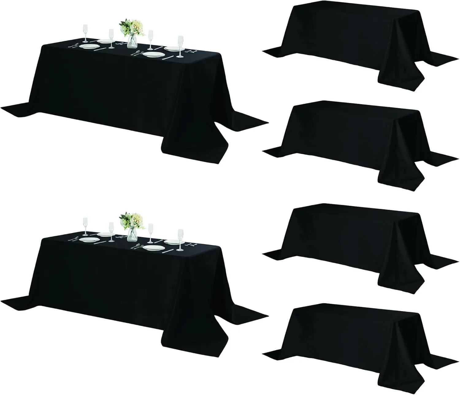 Fokitut 6 Pack Rectangle Tablecloth, 90x156 Inch, Stain Resistant and Wrinkle Polyester Table Cloth, Fabric Table Cover for Kitchen Dining, Wedding, Party, Holiday Dinner-Black
