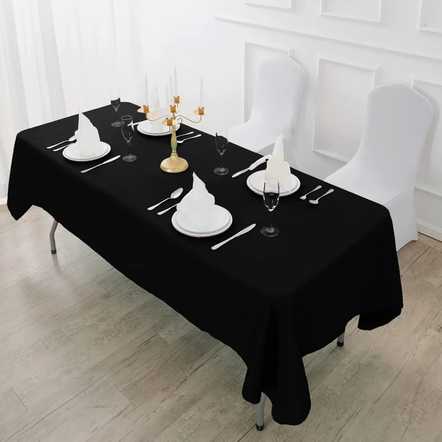 Fokitut 6 Pack Rectangle Tablecloth, 90x156 Inch, Stain Resistant and Wrinkle Polyester Table Cloth, Fabric Table Cover for Kitchen Dining, Wedding, Party, Holiday Dinner-Black