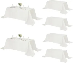 Fokitut 6 Pack Rectangle Tablecloth, 90x156 Inch, Stain Resistant and Wrinkle Polyester Table Cloth, Fabric Table Cover for Kitchen Dining, Wedding, Party, Holiday Dinner-Ivory