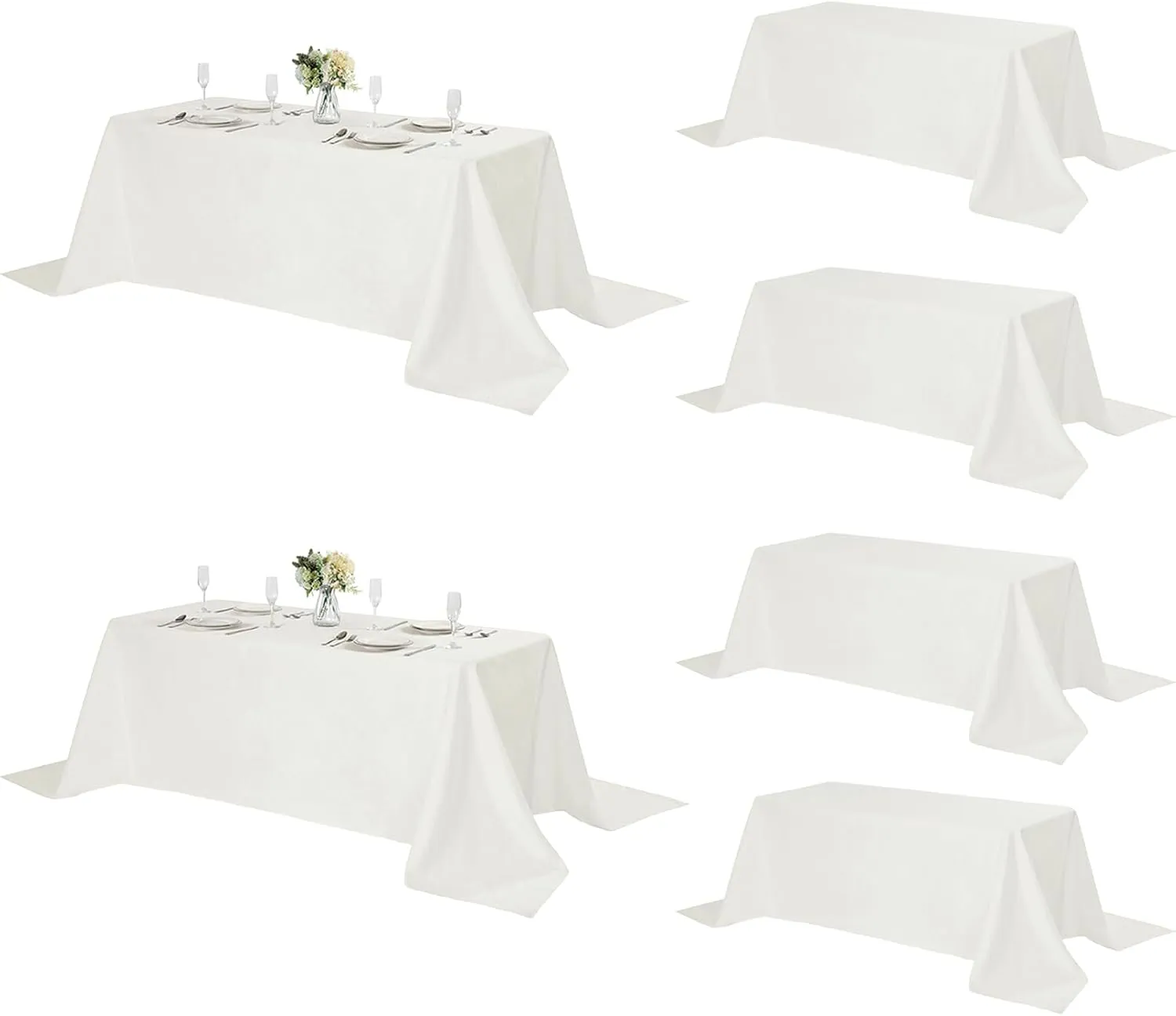 Fokitut 6 Pack Rectangle Tablecloth, 90x156 Inch, Stain Resistant and Wrinkle Polyester Table Cloth, Fabric Table Cover for Kitchen Dining, Wedding, Party, Holiday Dinner-Ivory