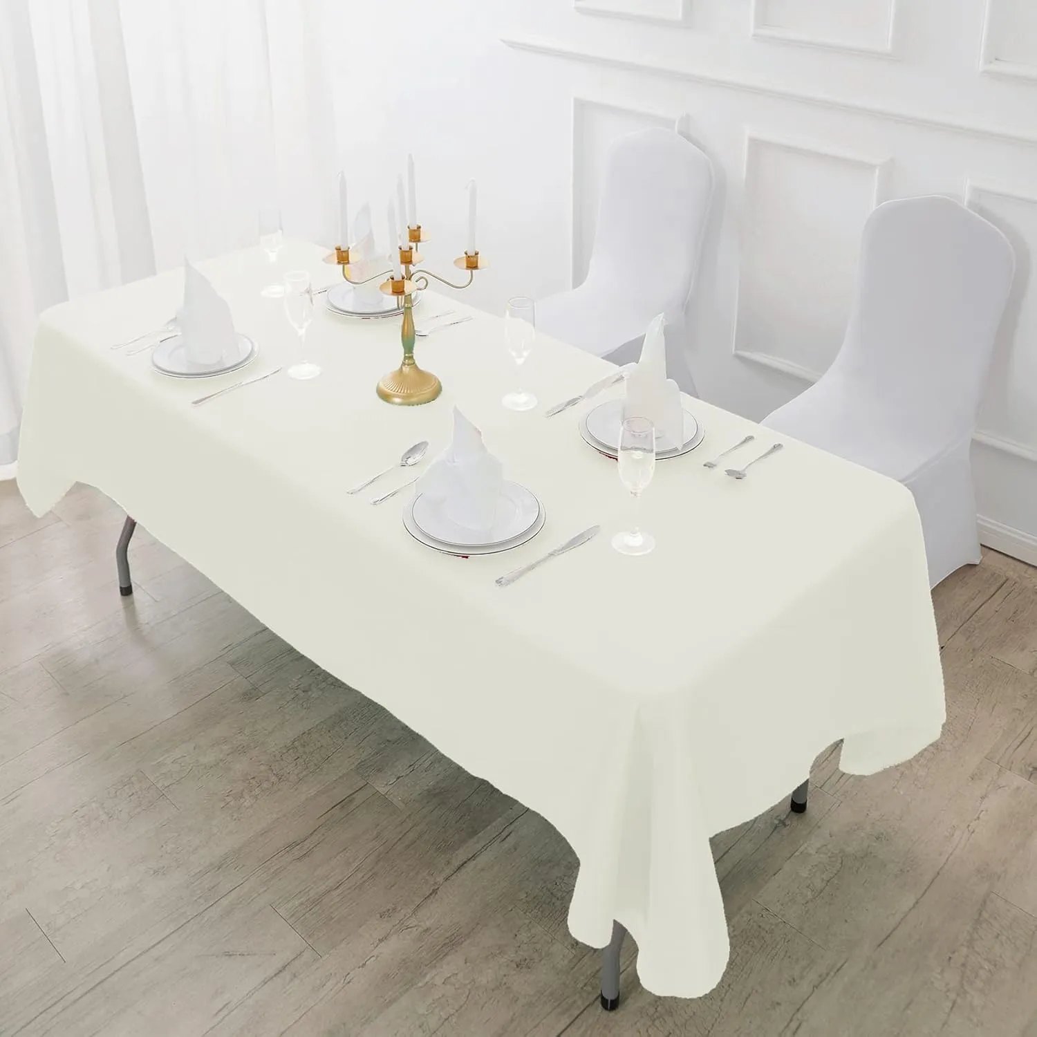 Fokitut 6 Pack Rectangle Tablecloth, 90x156 Inch, Stain Resistant and Wrinkle Polyester Table Cloth, Fabric Table Cover for Kitchen Dining, Wedding, Party, Holiday Dinner-Ivory