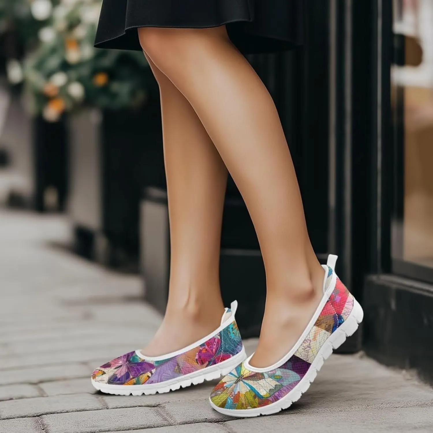 Forchrinse Colorful Cat Books Print Women’s Flats Soft Slip on Walking Shoes Round Toe Ballet Flats Comfortable Dress Work Shoes
