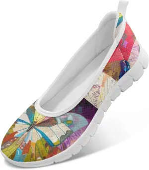 Forchrinse Colorful Cat Books Print Women’s Flats Soft Slip on Walking Shoes Round Toe Ballet Flats Comfortable Dress Work Shoes