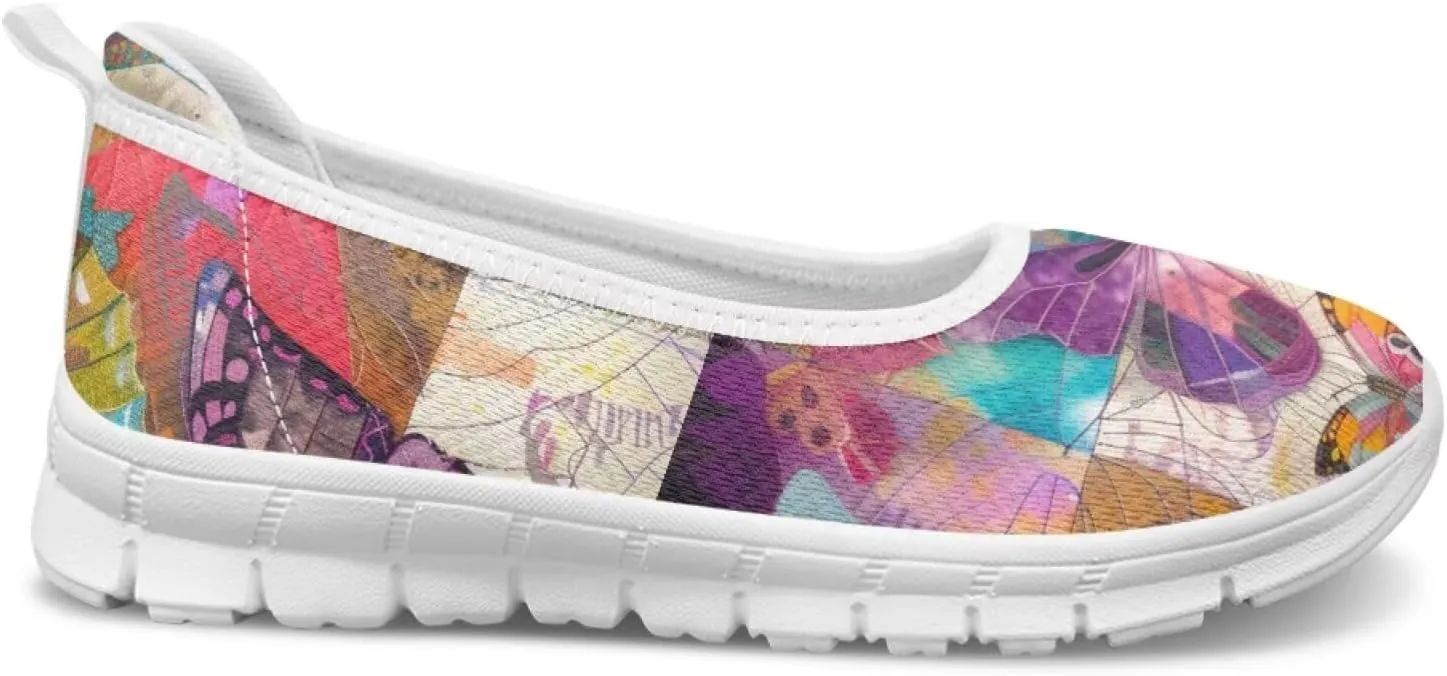 Forchrinse Colorful Cat Books Print Women’s Flats Soft Slip on Walking Shoes Round Toe Ballet Flats Comfortable Dress Work Shoes