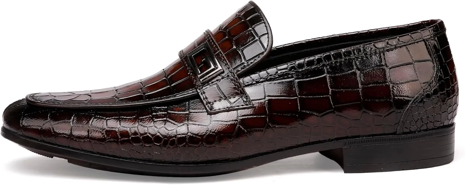 Formal Leather Men's Dress Loafer Classic Crocodile Printed Slip-on Penny Loafers Business Premium Shoes for Men