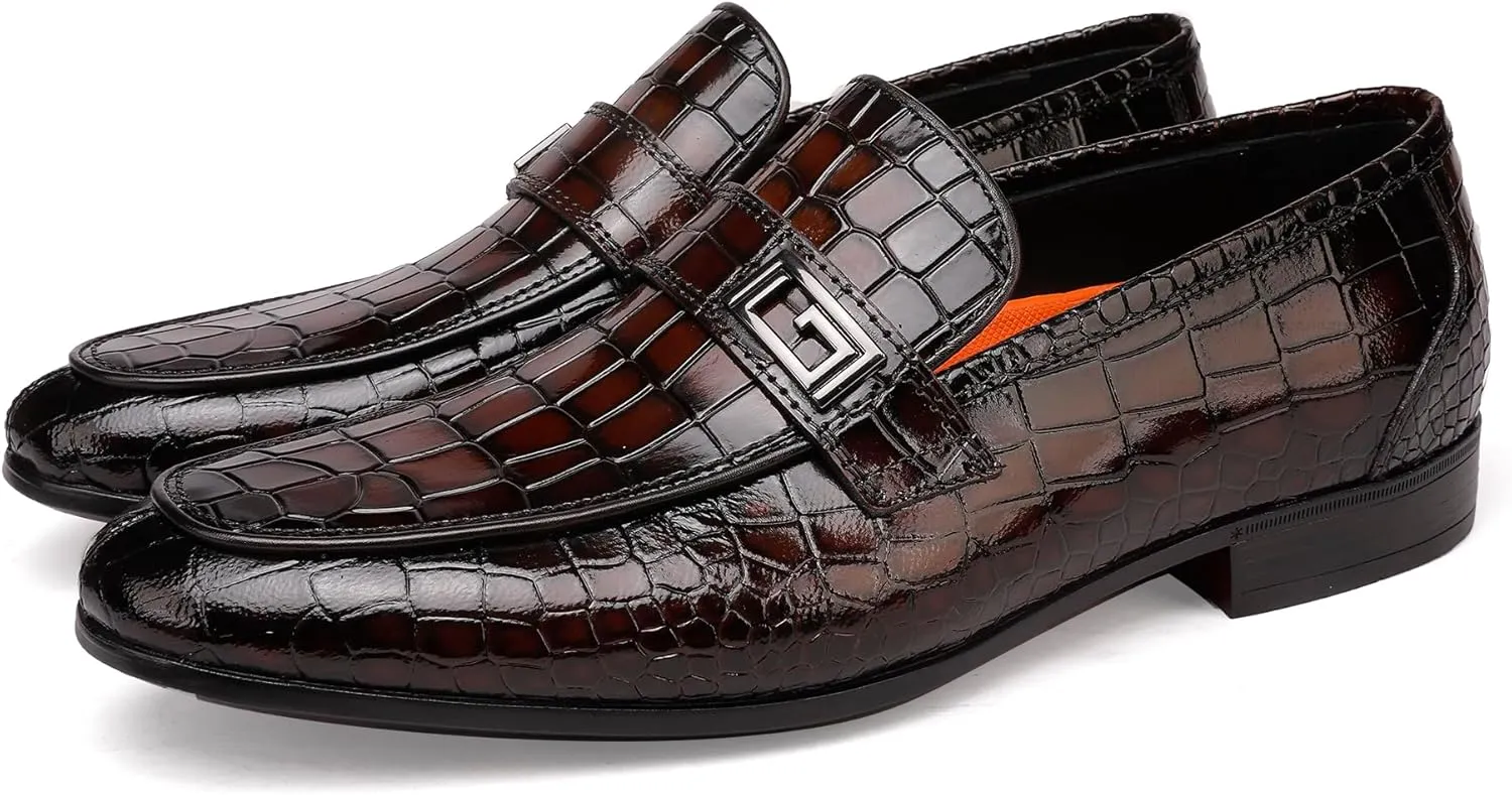 Formal Leather Men's Dress Loafer Classic Crocodile Printed Slip-on Penny Loafers Business Premium Shoes for Men