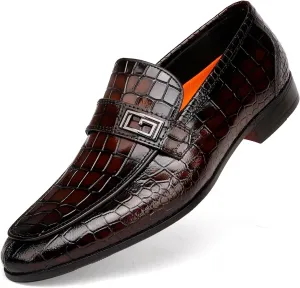 Formal Leather Men's Dress Loafer Classic Crocodile Printed Slip-on Penny Loafers Business Premium Shoes for Men