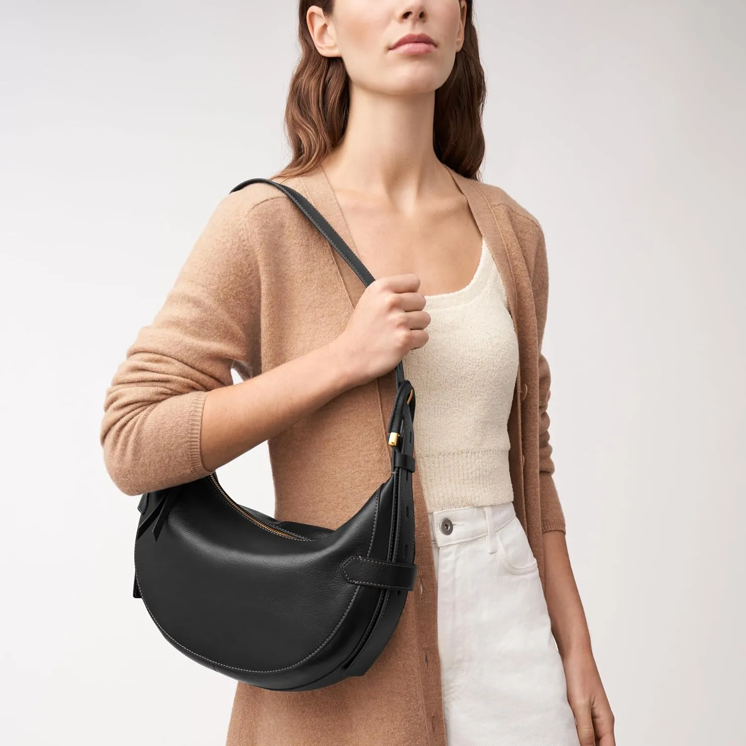 Fossil Women's Harwell Leather Hobo Purse Handbag for Women