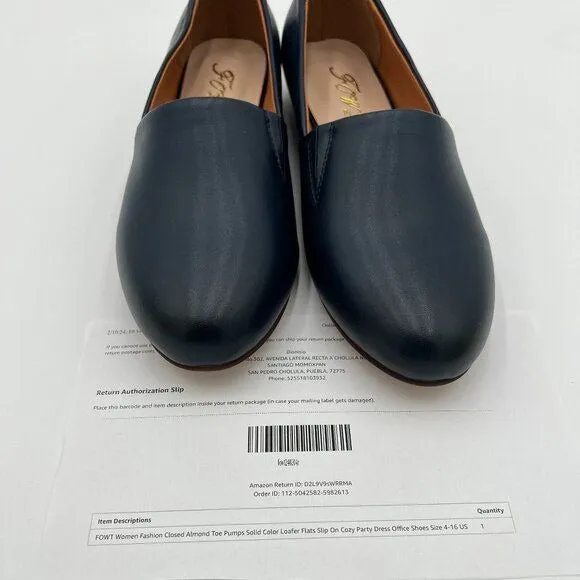 FOWT Black Almond Toe Pump Loafer Flats Slip On Cozy Party Dress Office Shoes