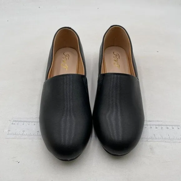 FOWT Black Closed Almond Toe Pump Loafer Flats Slip On Cozy Party Dress Shoes