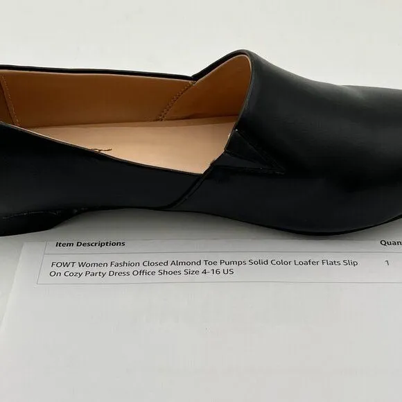 FOWT Black Closed Almond Toe Pumps Solid Color Loafer Flats Slip On Dress Shoes