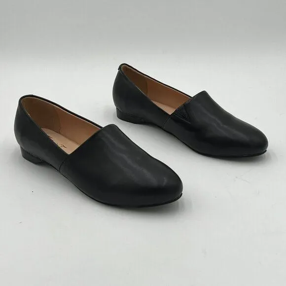FOWT Black Closed Almond Toe Pumps Solid Color Loafer Flats Slip On Dress Shoes