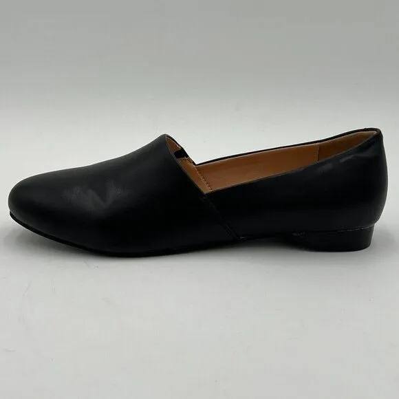 FOWT Black Closed Almond Toe Pumps Solid Color Loafer Flats Slip On Dress Shoes