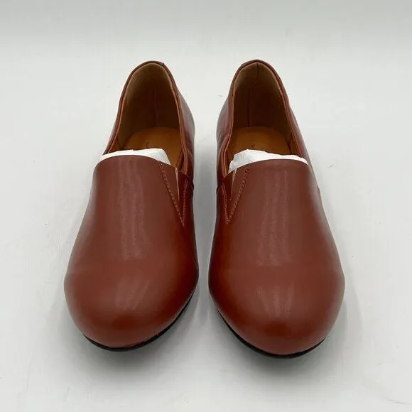 FOWT Brown Almond Toe Pumps Solid Color Loafer Flats Slip On Cozy Dress Shoes