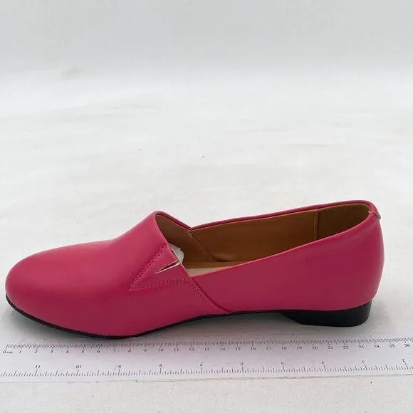 FOWT Fuchsia Closed Almond Toe Pumps Solid Color Loafer Flats Slip On Cozy Shoes