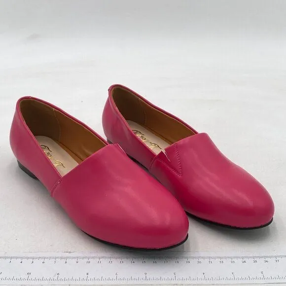 FOWT Fuchsia Closed Almond Toe Pumps Solid Color Loafer Flats Slip On Cozy Shoes