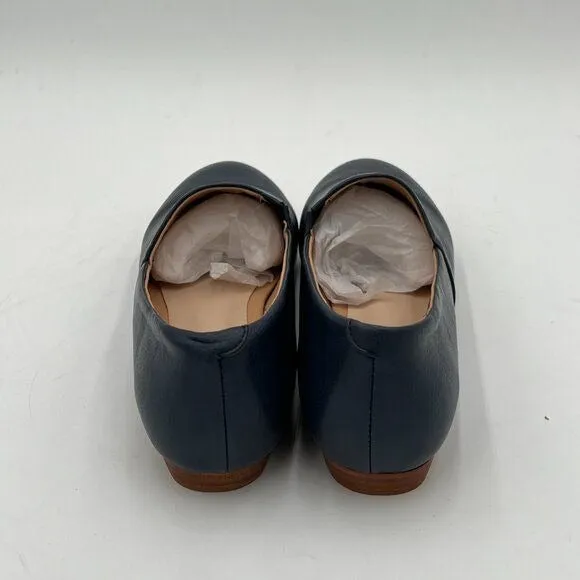 FOWT Navy Closed Almond Toe Pumps Solid Color Loafer Flats Slip On Cozy Shoes