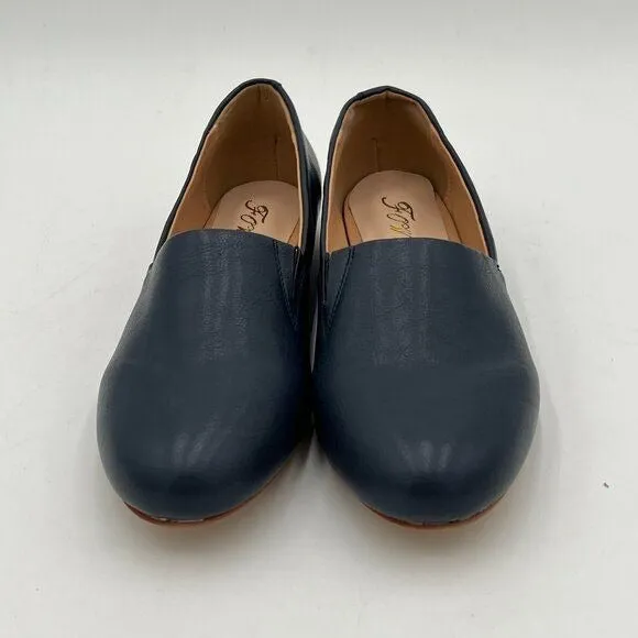 FOWT Navy Closed Almond Toe Pumps Solid Color Loafer Flats Slip On Cozy Shoes