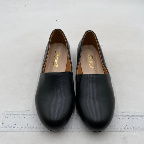 FOWT Women Fashion Closed Almond Toe Pumps Solid Color Loafer Flats Balck Shoes