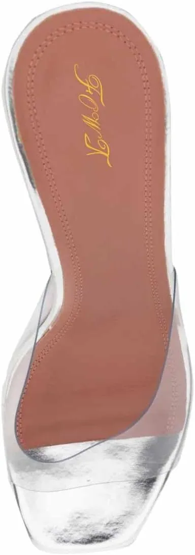 FOWT Women Stylish Peep Toe High Heel Mules Slip on Ladies Party Prom Dance Slide Sandals Size 4-16 US