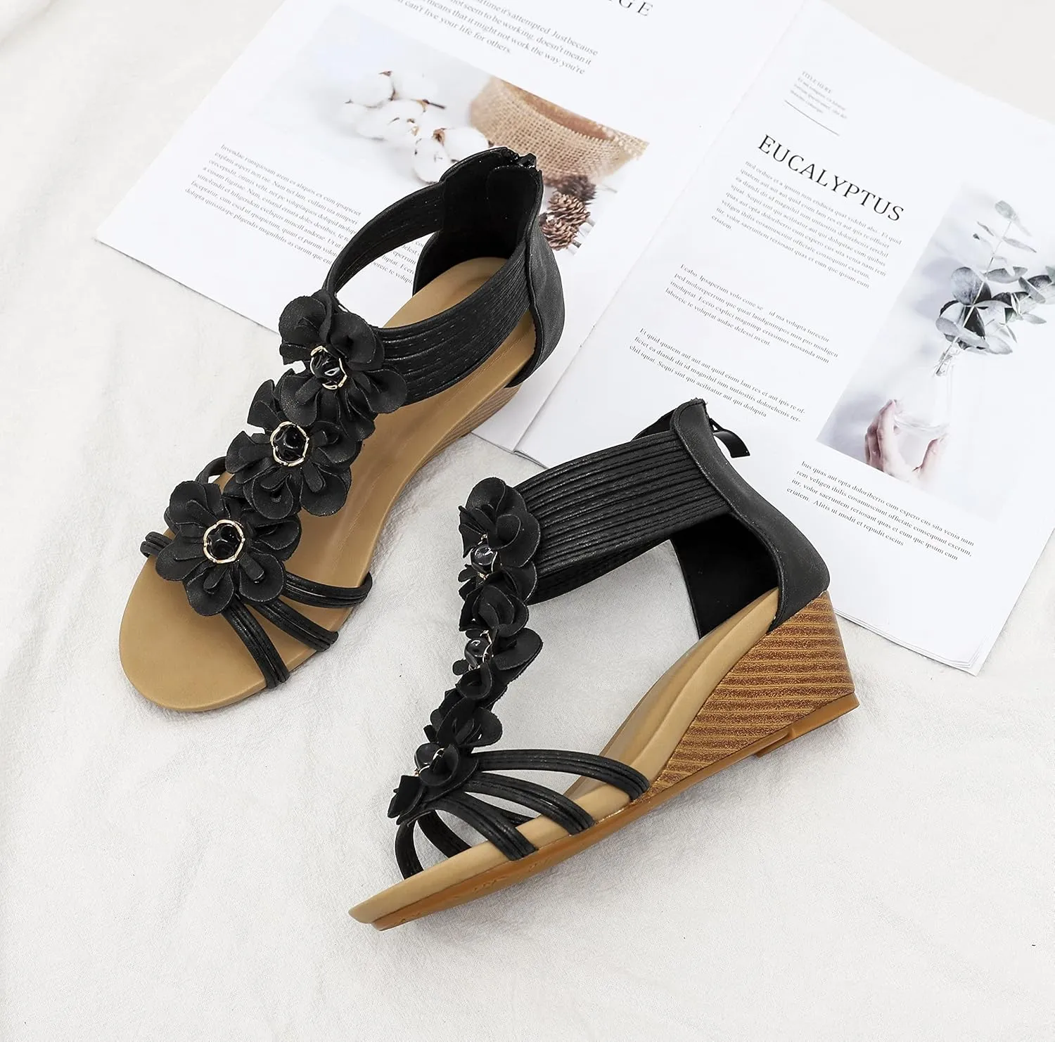 FRALOSHA Wedge Sandals for Women Open Toe Casual Summer Roman High Heel Breathable Beach Sandals