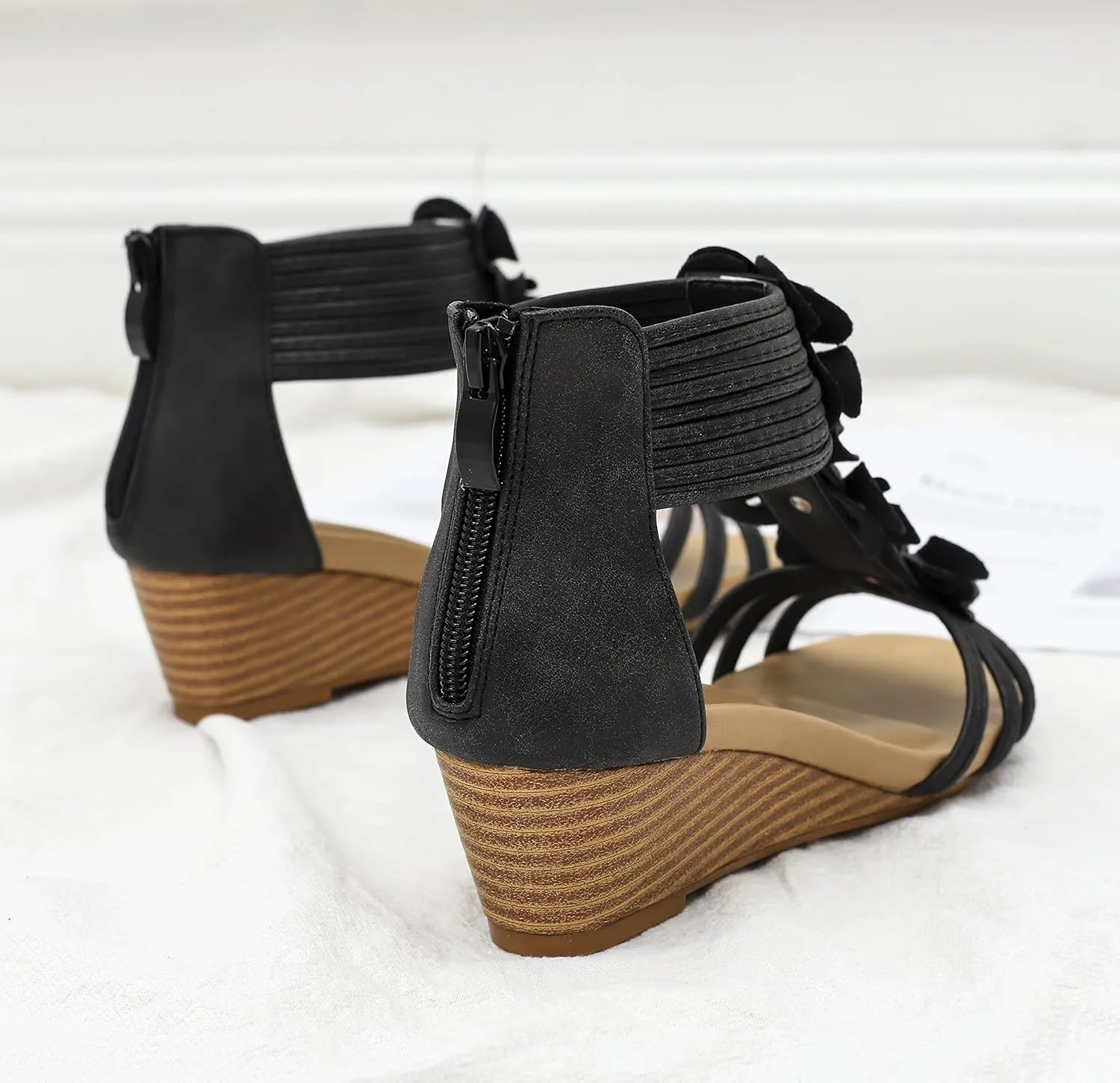 FRALOSHA Wedge Sandals for Women Open Toe Casual Summer Roman High Heel Breathable Beach Sandals