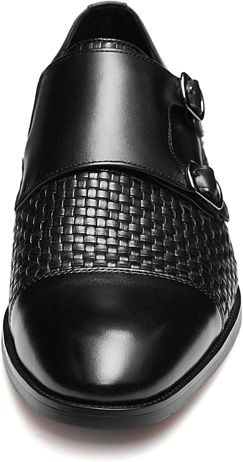 FRASOICUS Men ’s Dress Shoes Genuine Leather Single Monk Strap Slip-On Shoes for Formal Occasions